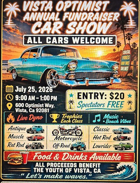 Vista Optimists Club Car Show flyer July 2026
